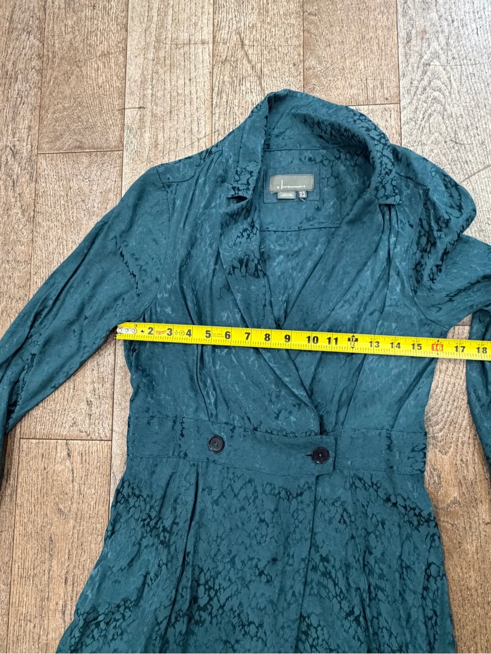 Anthropologie Blazer Wrap Dress Dark Teal Satin Textured Midi Long Sleeve Sz 8 - Picture 7 of 12